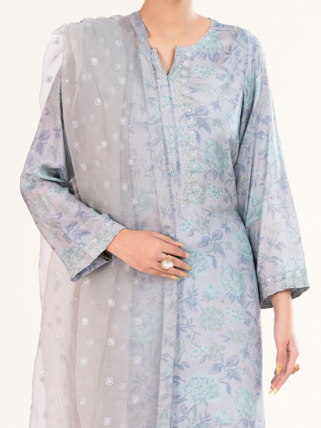 Grey Viscose 3Pc Stitched - AWP-3PS-781
