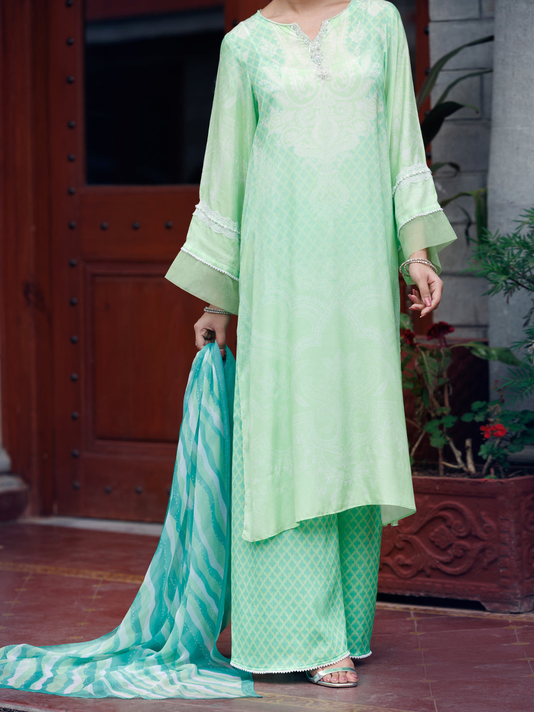 Light Green Thai Silk 3Pc Stitched - AWP-3PS-782
