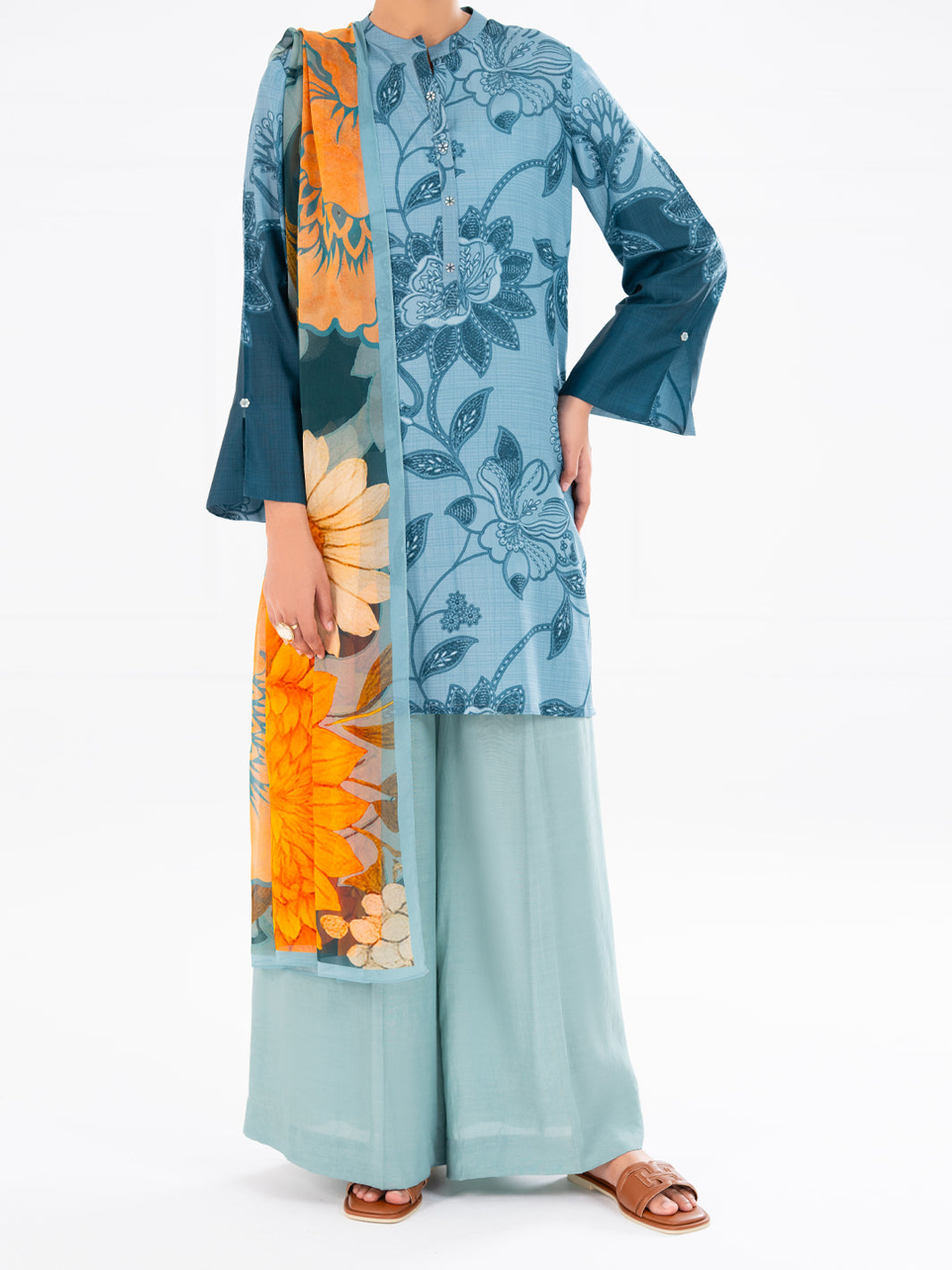 Aqua Blue Poly Cambric 2Pc Unstitched - AWP-LKD-840