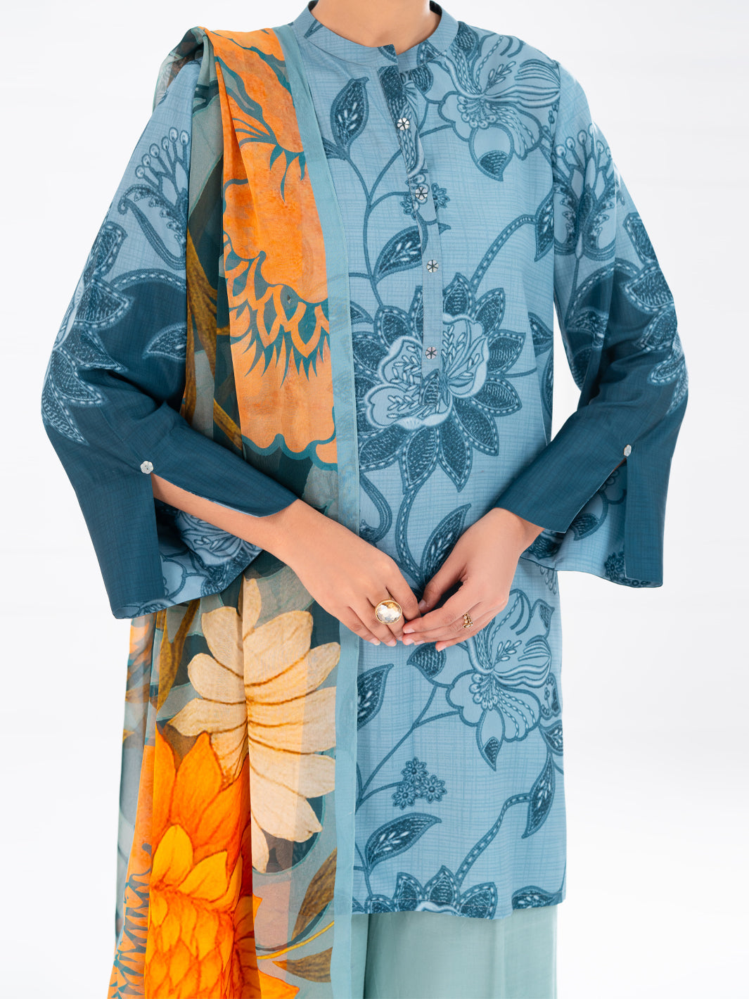 Aqua Blue Poly Cambric 2Pc Unstitched - AWP-LKD-840