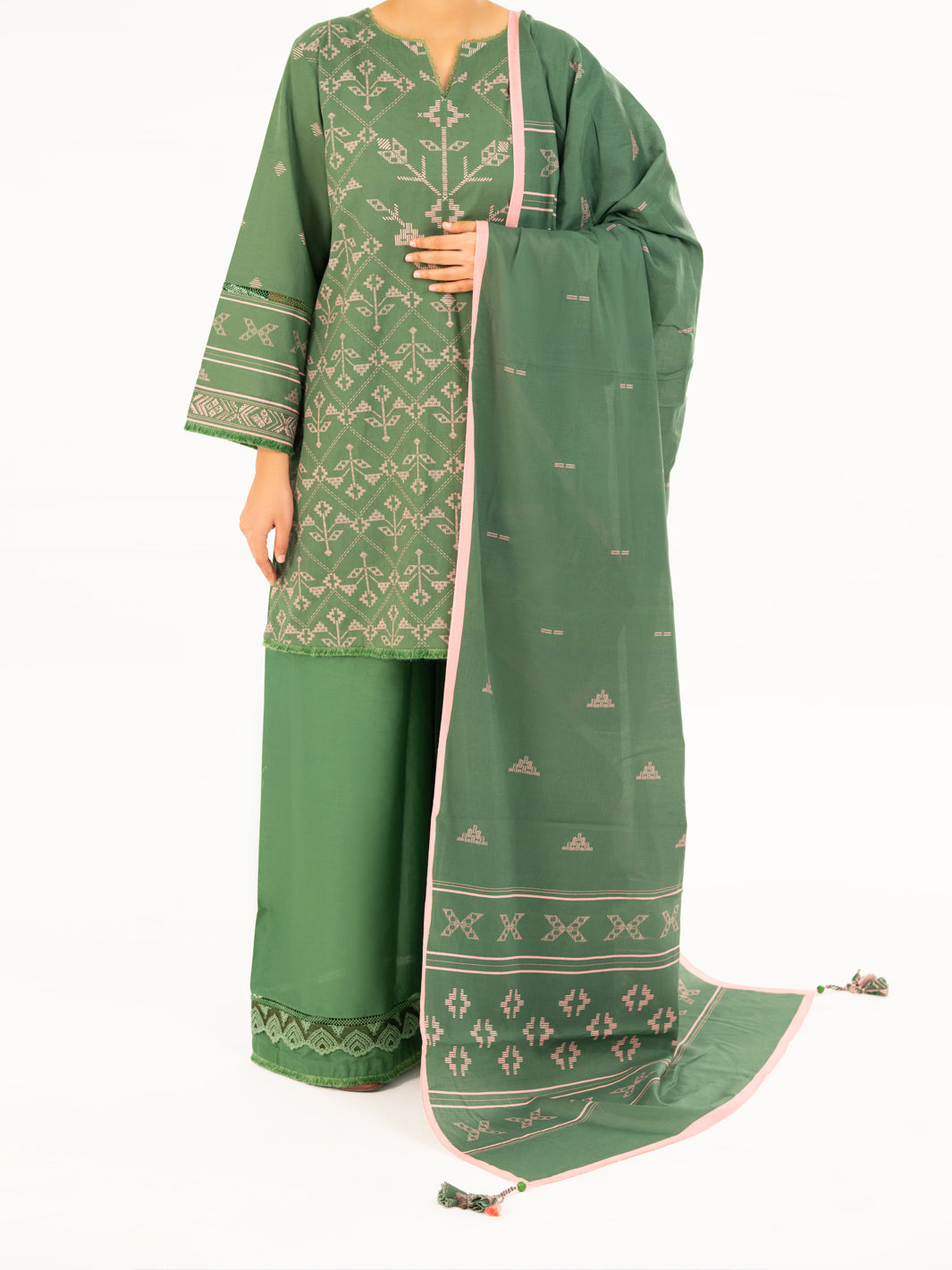 Green Cambric 2Pc Unstitched - AWP-2PS-SLKD-UN-835
