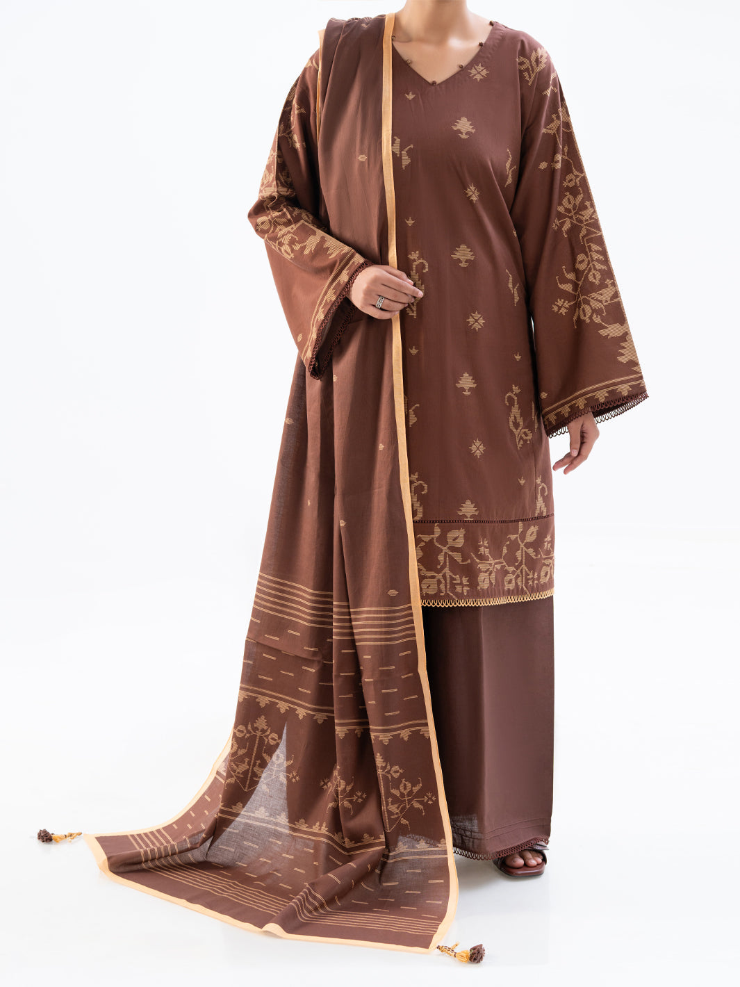 Brown Cambric 2Pc Unstitched - AWP-2PS-SLKD-UN-836