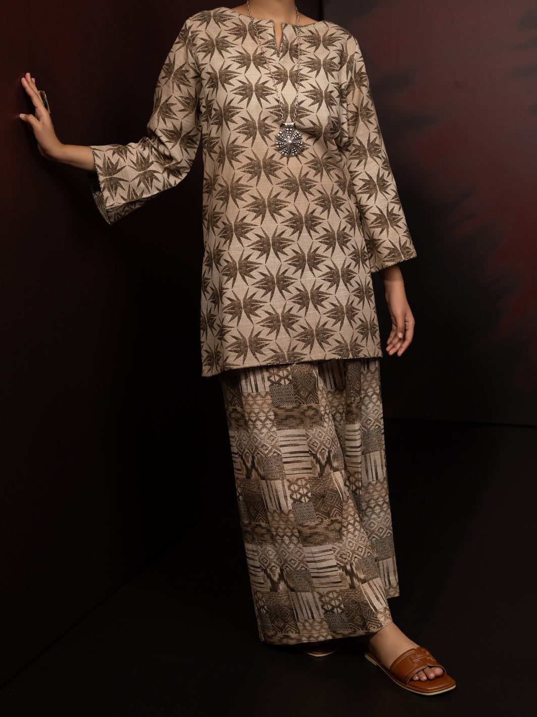 Beige Slub Khaddar 2Pc Stitched - AWP-2PS-LKS-815