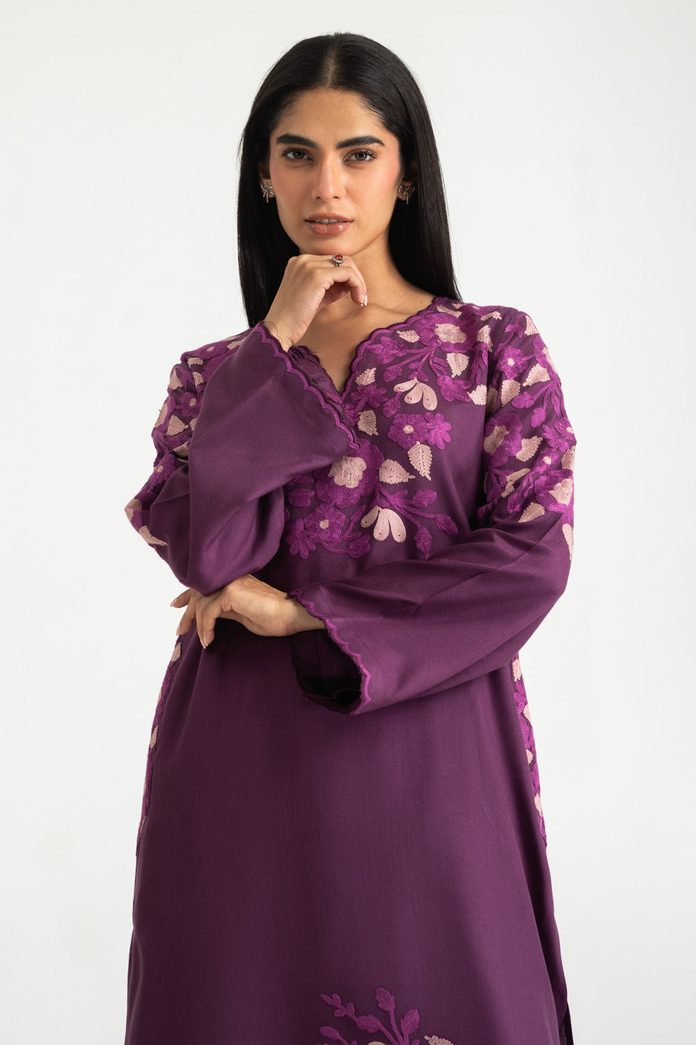 Acrylic Embroidered Co-Ord Set - W-AP-26-489299