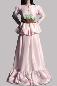 Crystal Pink Embellished Raw Silk Skirt Set