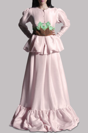 Crystal Pink Embellished Raw Silk Skirt Set