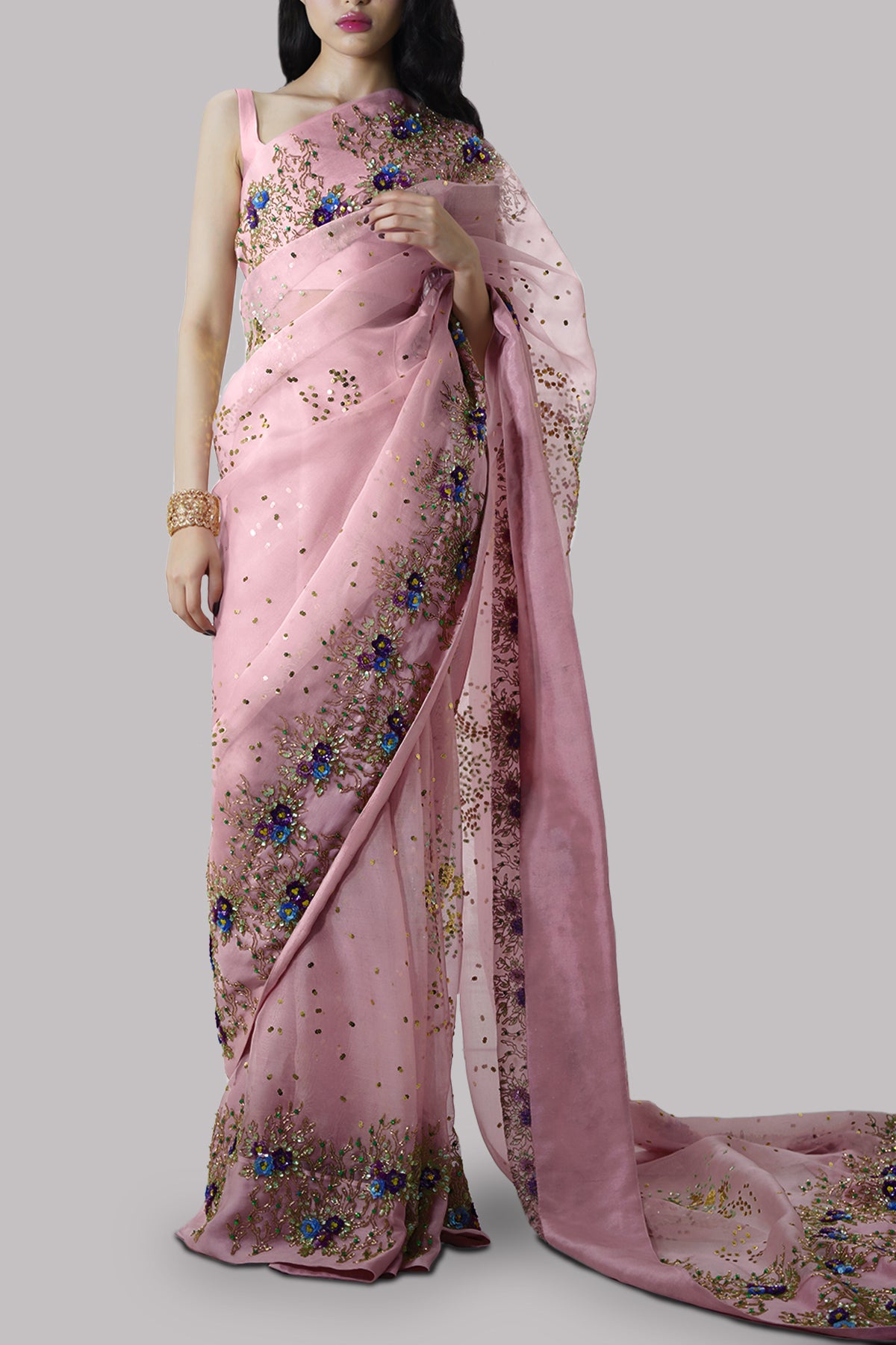 Coral Blush Embellished Sari