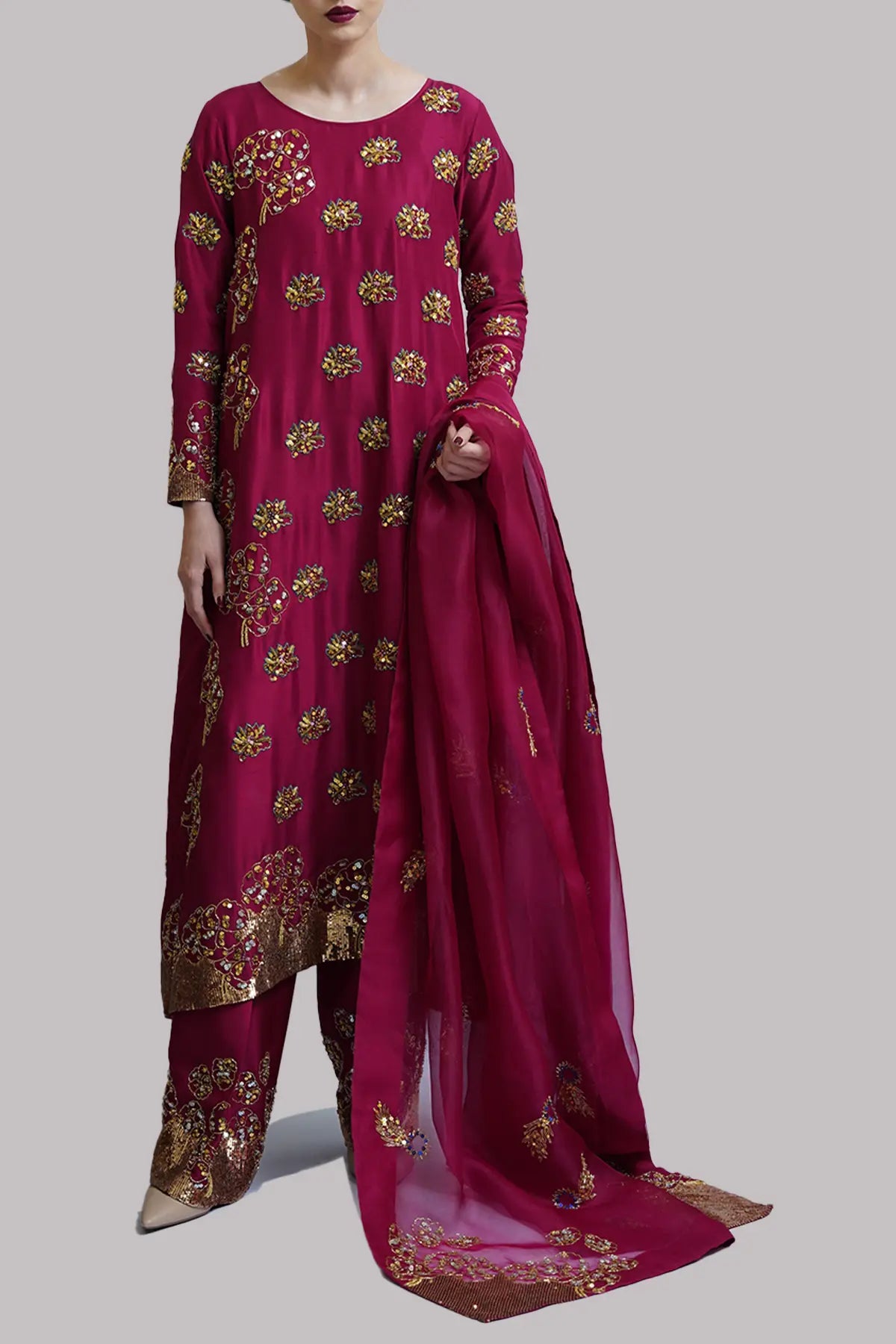 Scooter Embellished Raw Silk Set