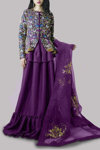 Grape Wine Embellished Raw Silk Set