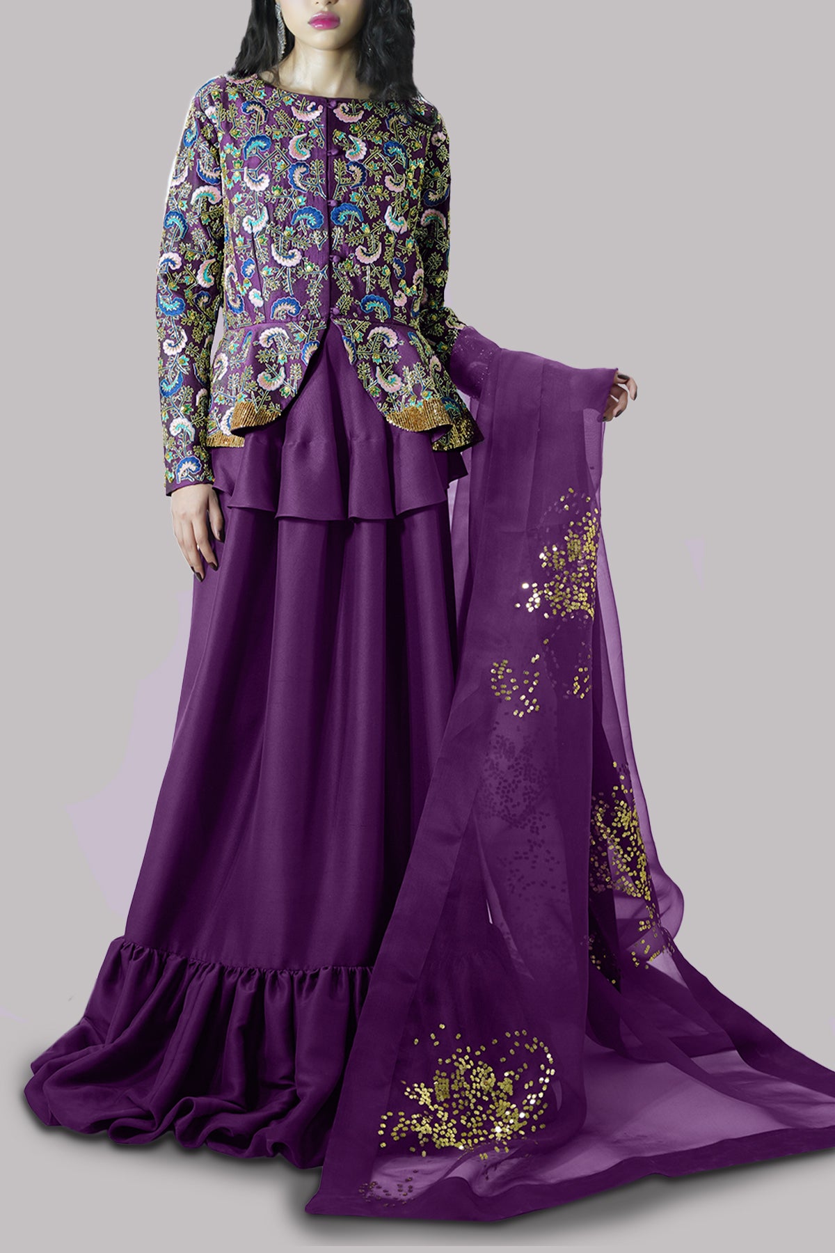 Grape Wine Embellished Raw Silk Set