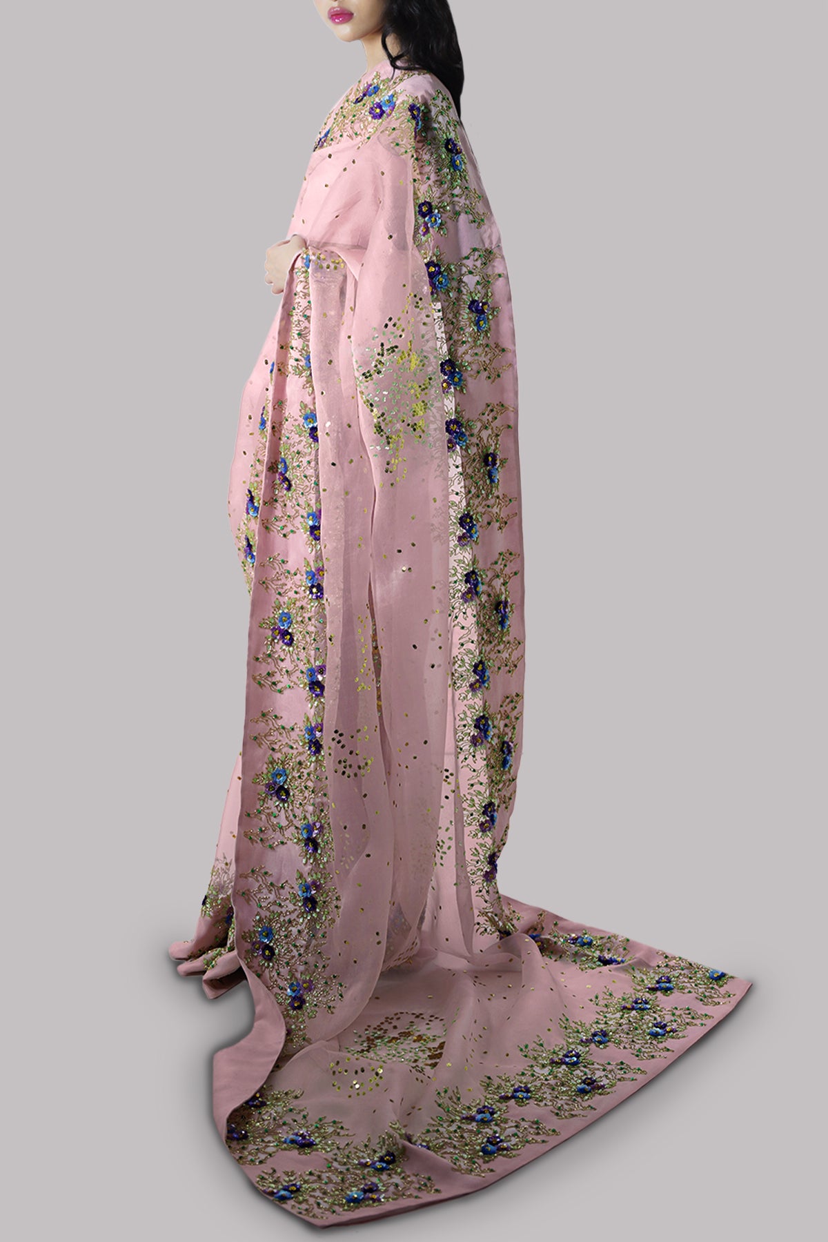 Coral Blush Embellished Sari