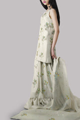 White Swan Embellished Raw Silk Skirt Set