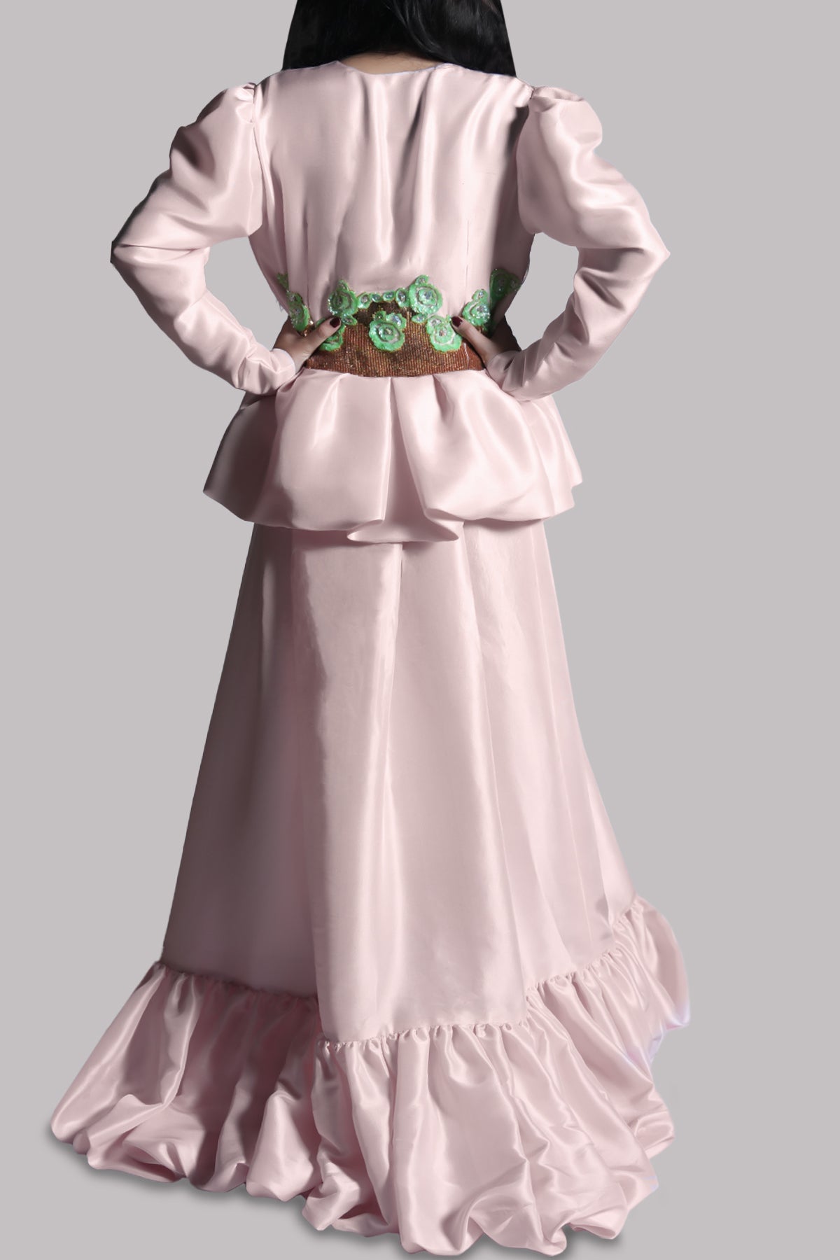 Crystal Pink Embellished Raw Silk Skirt Set