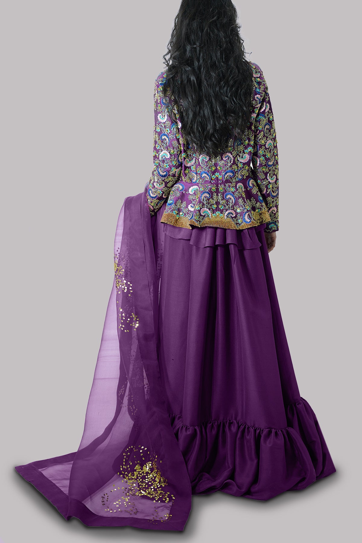 Grape Wine Embellished Raw Silk Set