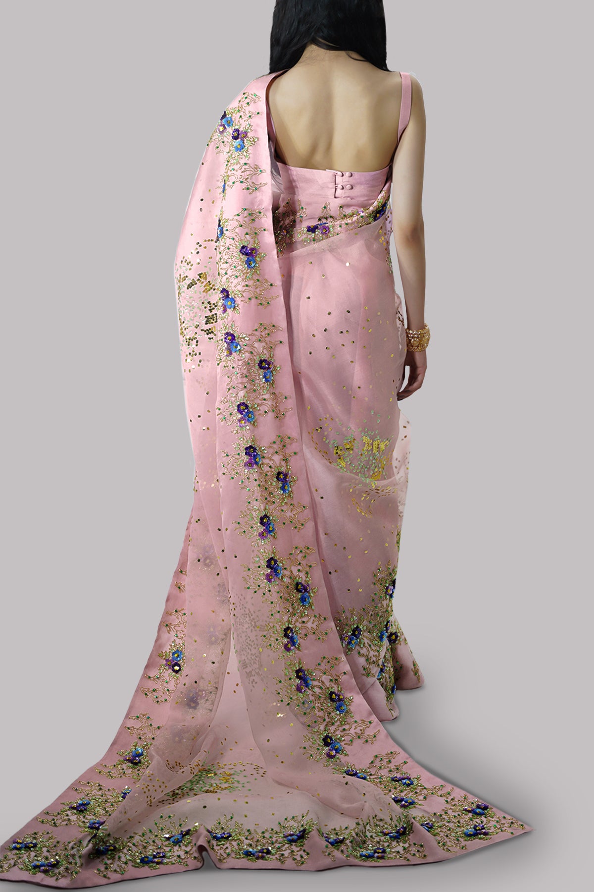 Coral Blush Embellished Sari