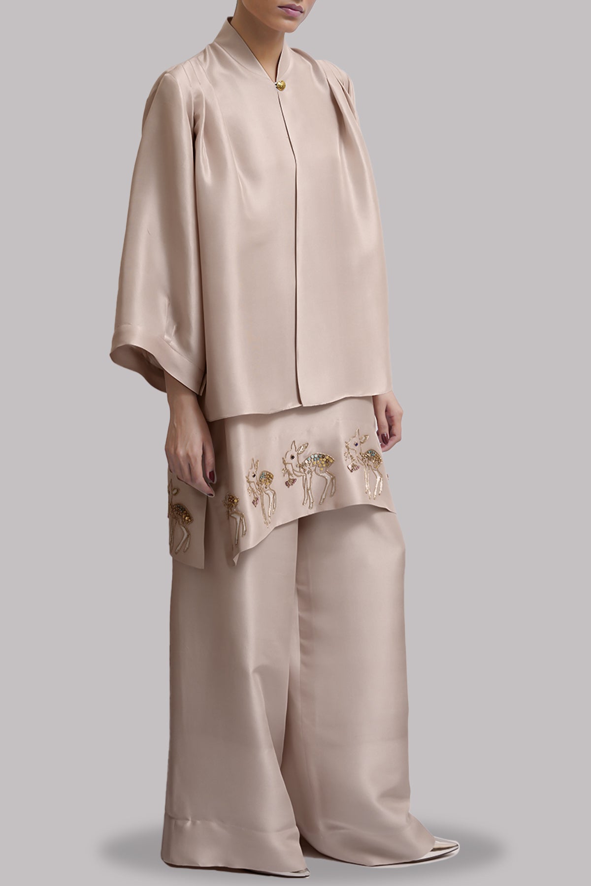 Rose Dust Embellished Raw Silk Jacket Set