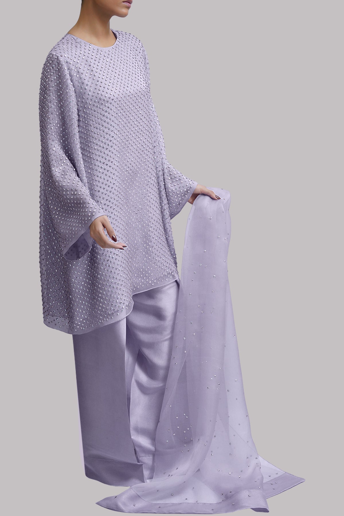 Pastel Lilac Embellished Organza Set
