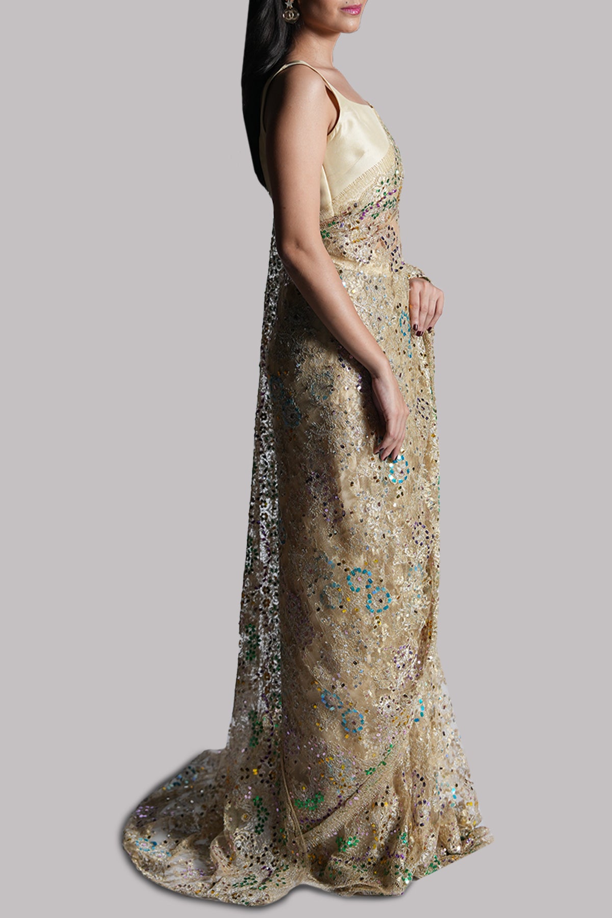 Lamb’s Wool Embellished Chantilly lace Sari
