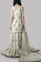 White Swan Embellished Raw Silk Skirt Set