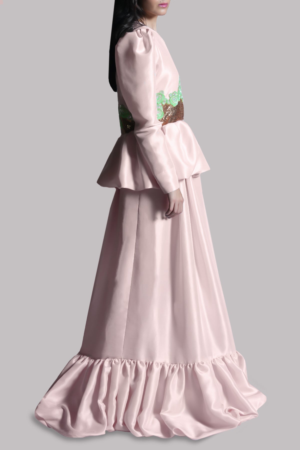 Crystal Pink Embellished Raw Silk Skirt Set