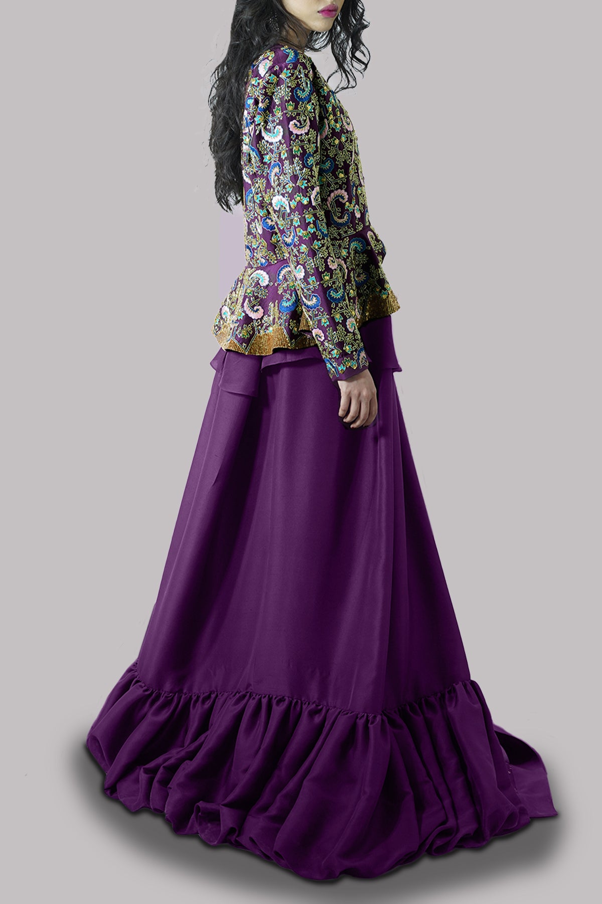Grape Wine Embellished Raw Silk Set
