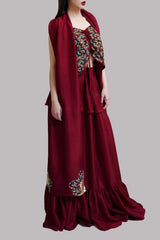 Rust Embellished Blouse Skirt Dupatta Set