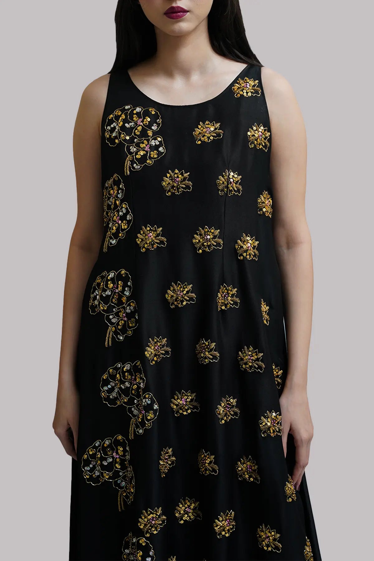 Black Embellished Raw Silk Set