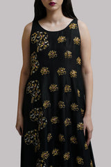 Black Embellished Raw Silk Set