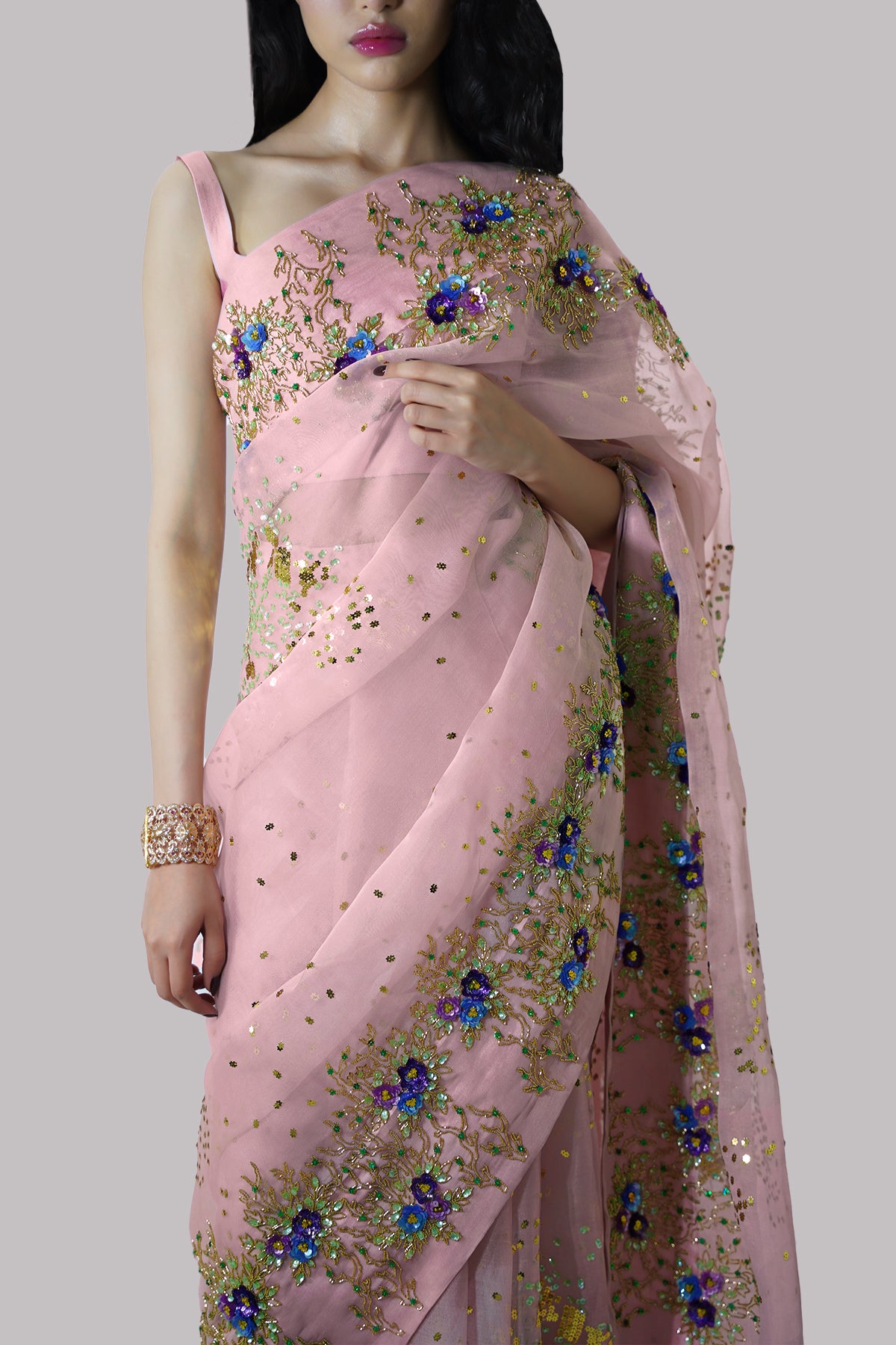 Coral Blush Embellished Sari