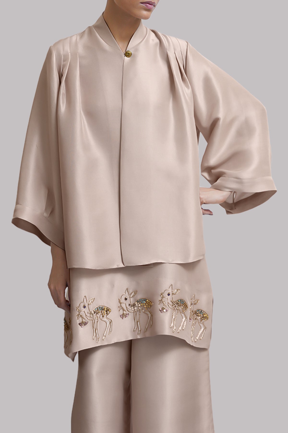 Rose Dust Embellished Raw Silk Jacket Set