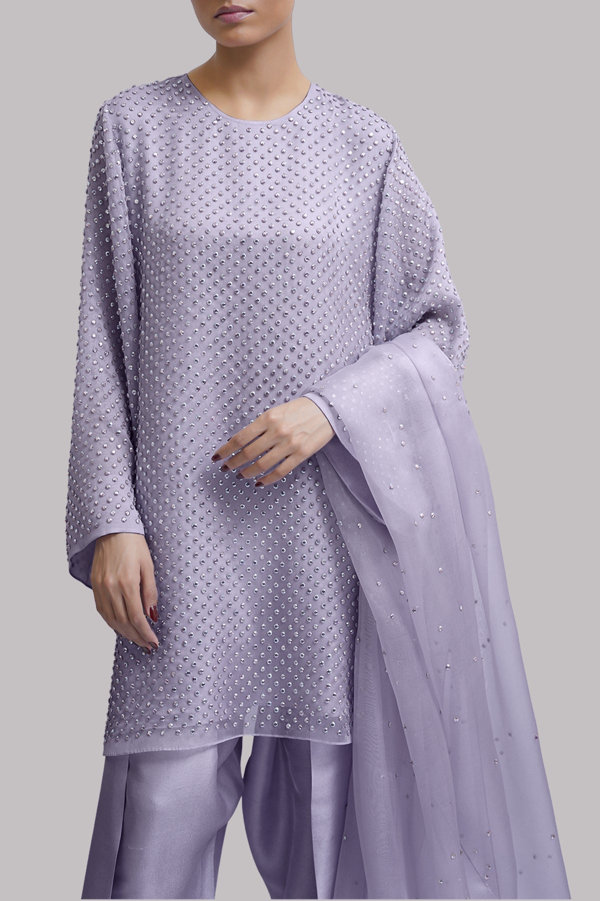 Pastel Lilac Embellished Organza Set