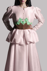 Crystal Pink Embellished Raw Silk Skirt Set