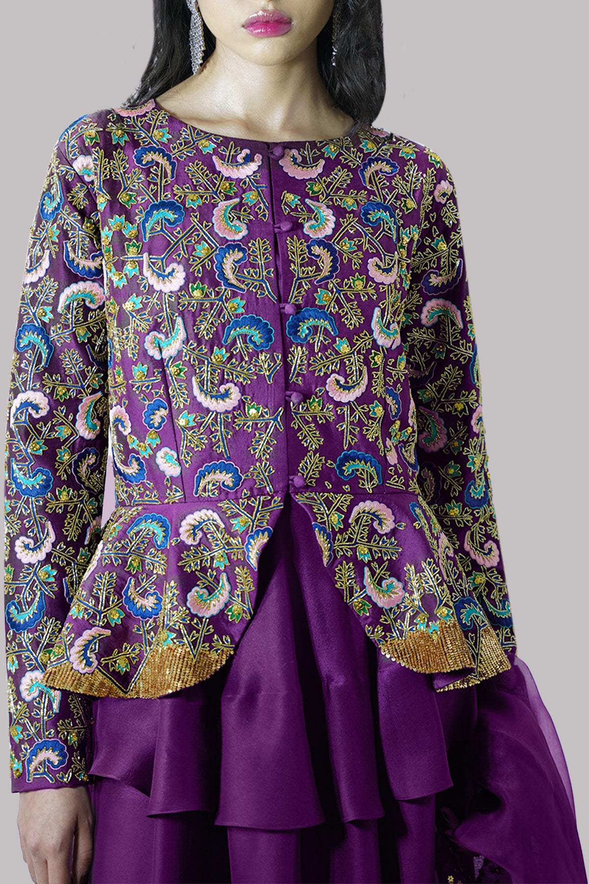 Grape Wine Embellished Raw Silk Set