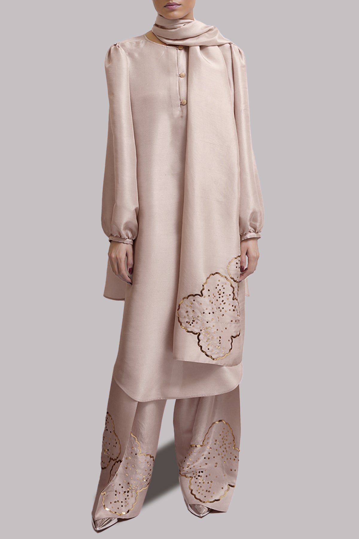 Rose Dust Embellished Raw Silk Set
