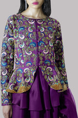 Grape Wine Embellished Raw Silk Set