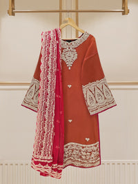 3 Piece - Pure Cotton Net Embroidered Suit S109746