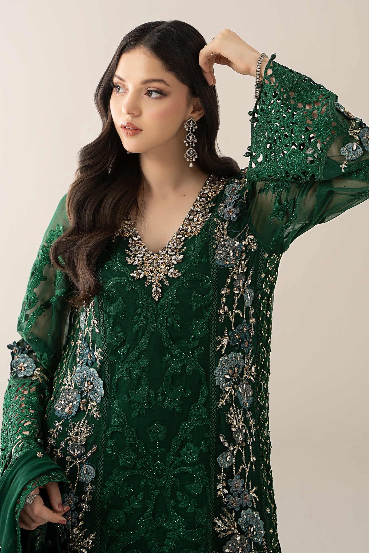 3 Piece Embroidered Chiffon Suit | BDS-3008