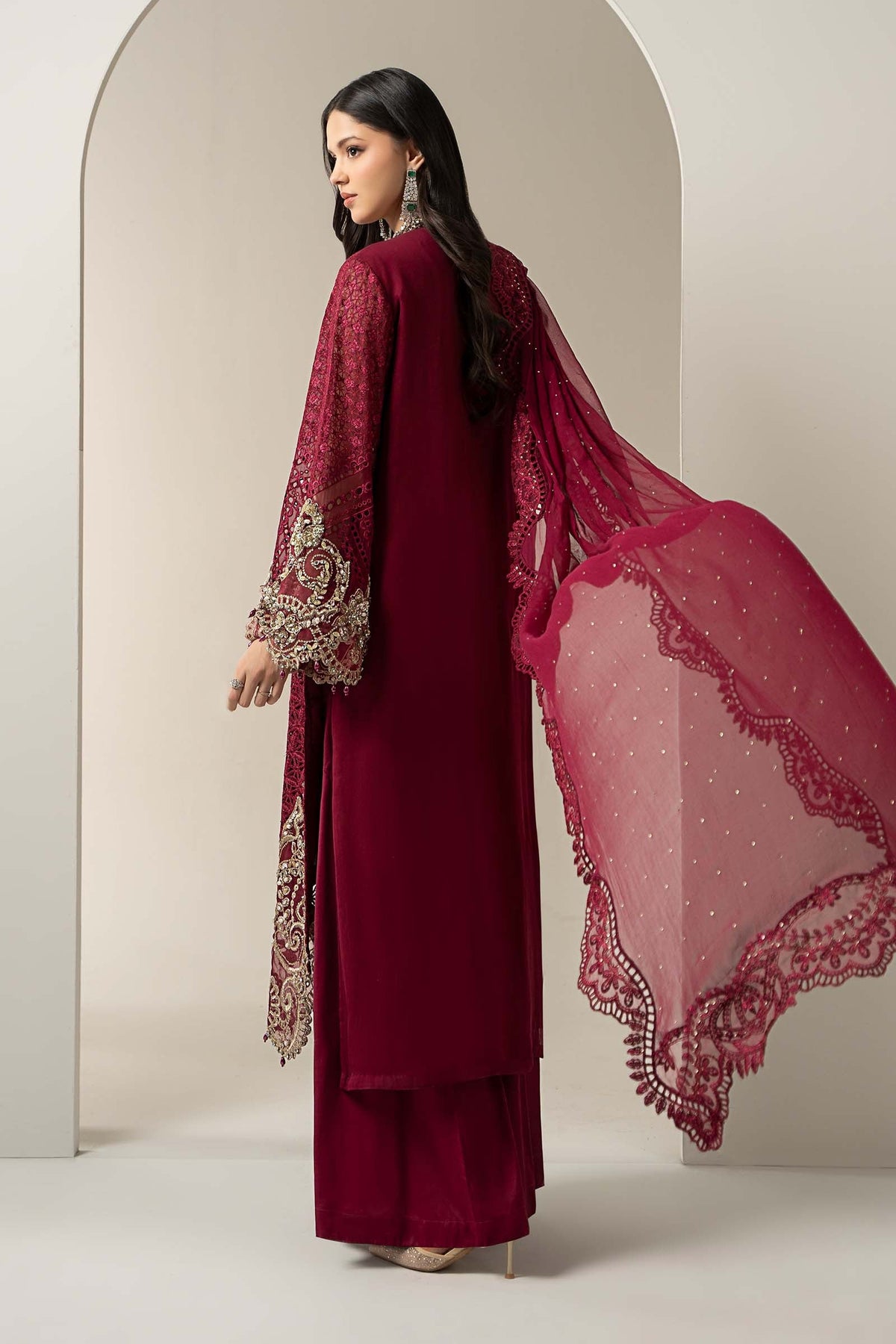 3 Piece Embroidered Chiffon Suit | BDS-3003