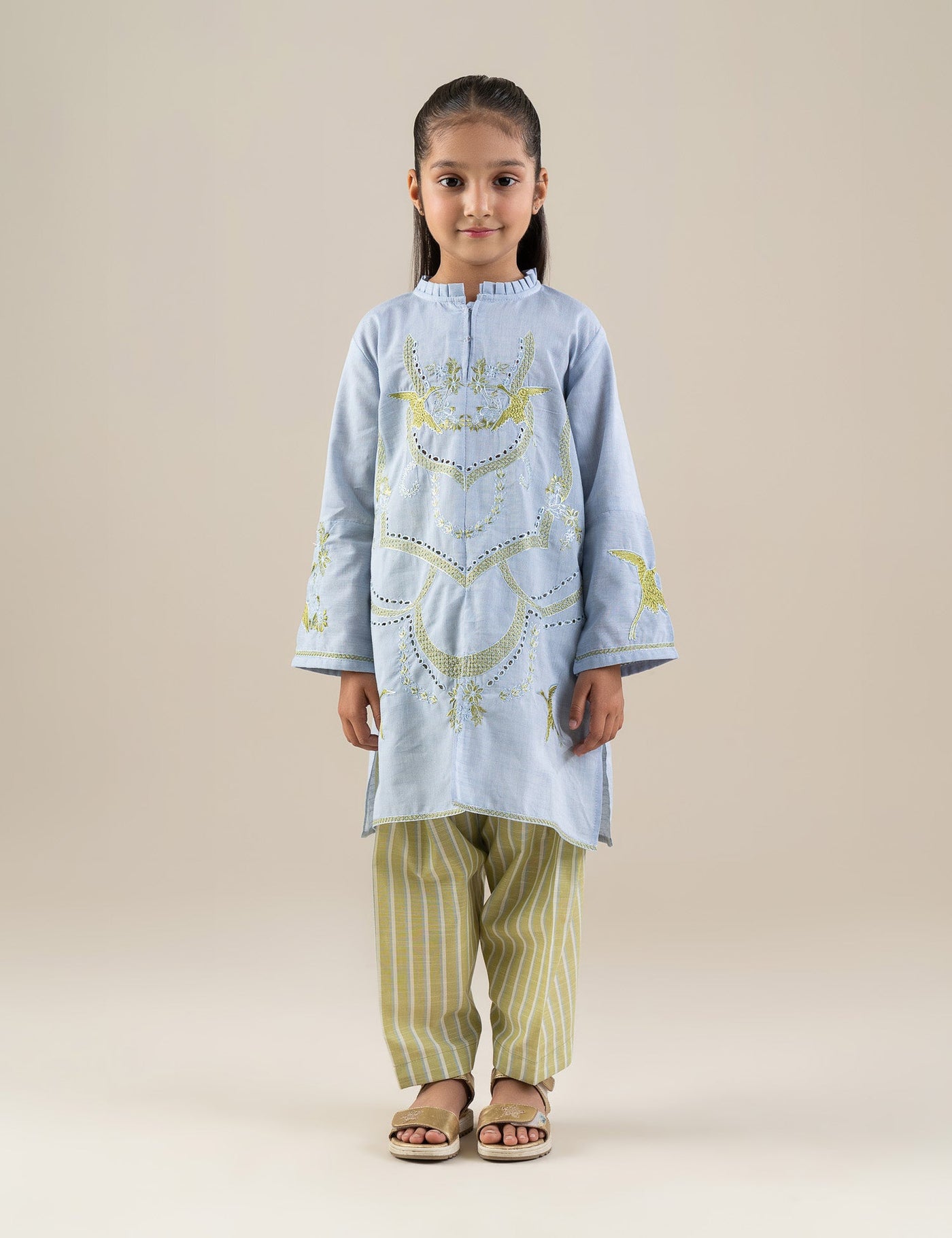 2 Piece Contrast Embroidered Suit