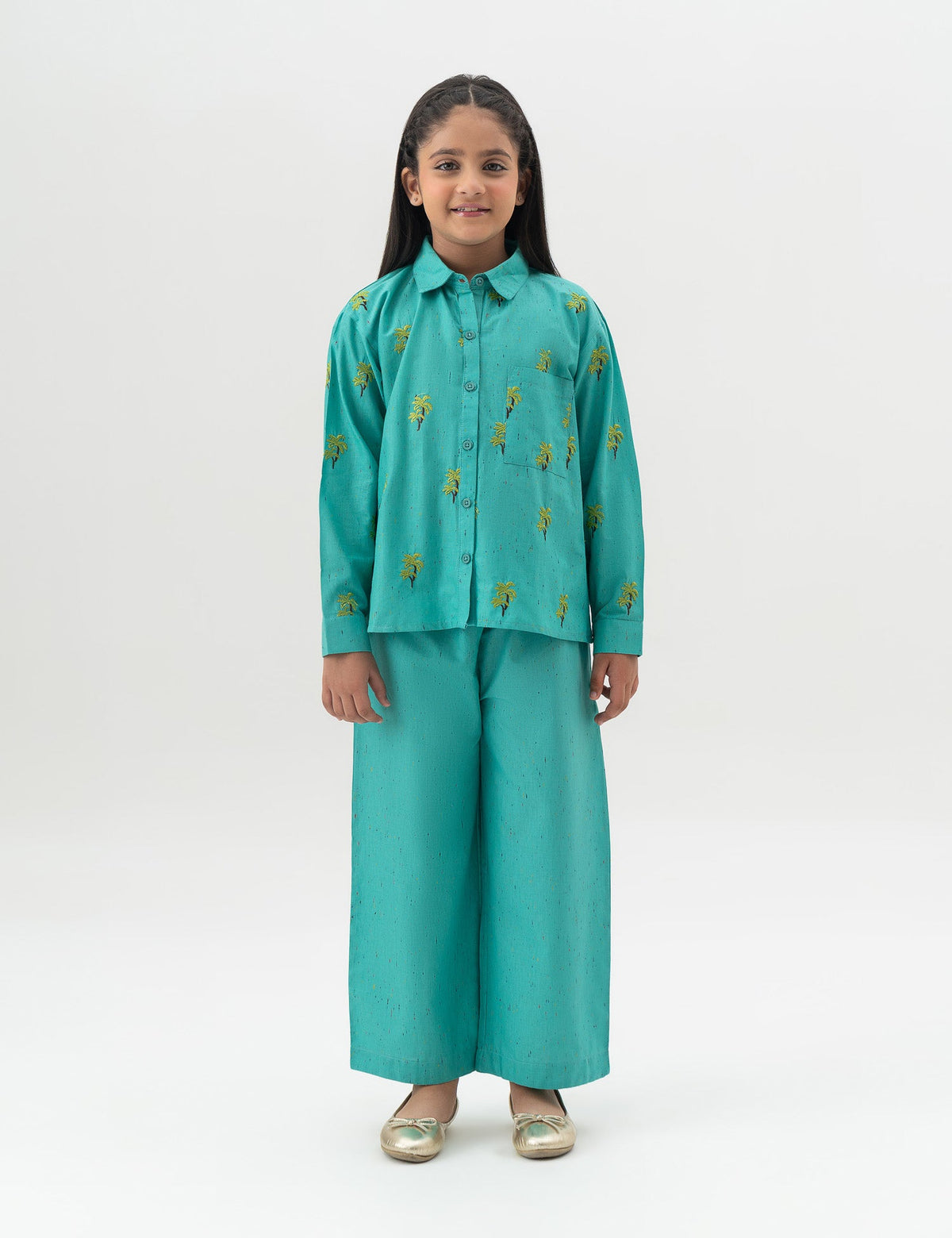 2 PIECE PALM TREE EMBROIDERED SUIT - BK12604BGWS8635-SEA GREEN-2000000301599-6-7Y
