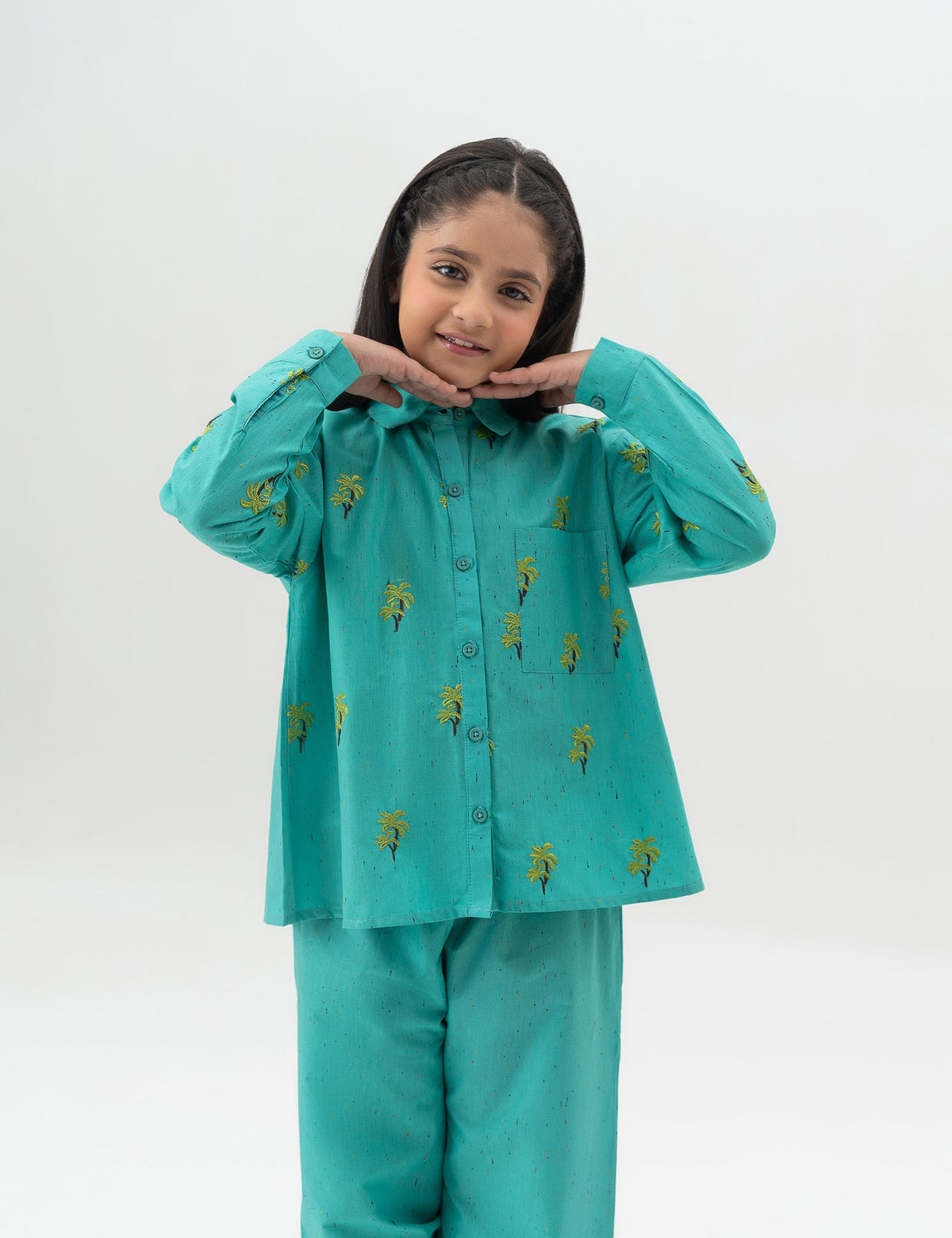 2 PIECE PALM TREE EMBROIDERED SUIT - BK12604BGWS8635-SEA GREEN-2000000301599-6-7Y