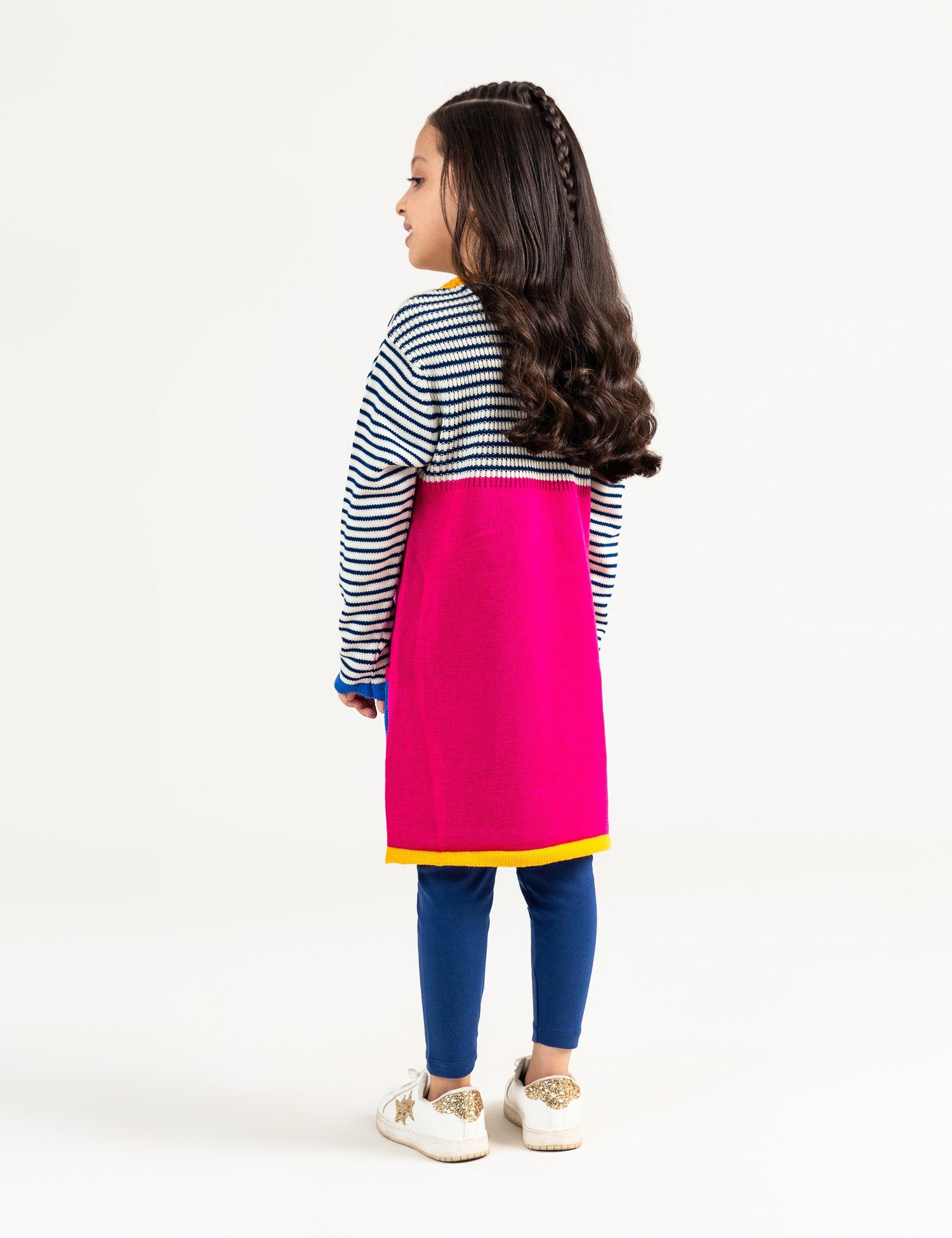 Color Block Sweater Dress With Polka Dots Pockets