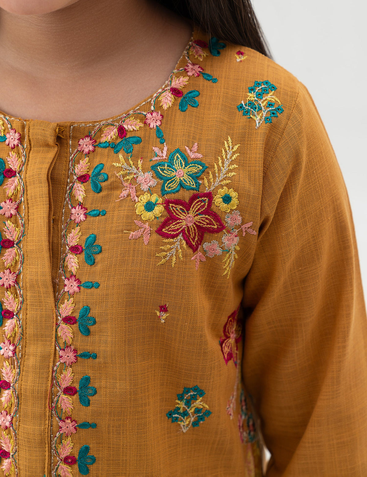 2 PIECE FLORAL EMBROIDERED SUIT - BK22601GEWS29512-MUSTARD-185709-3-4Y