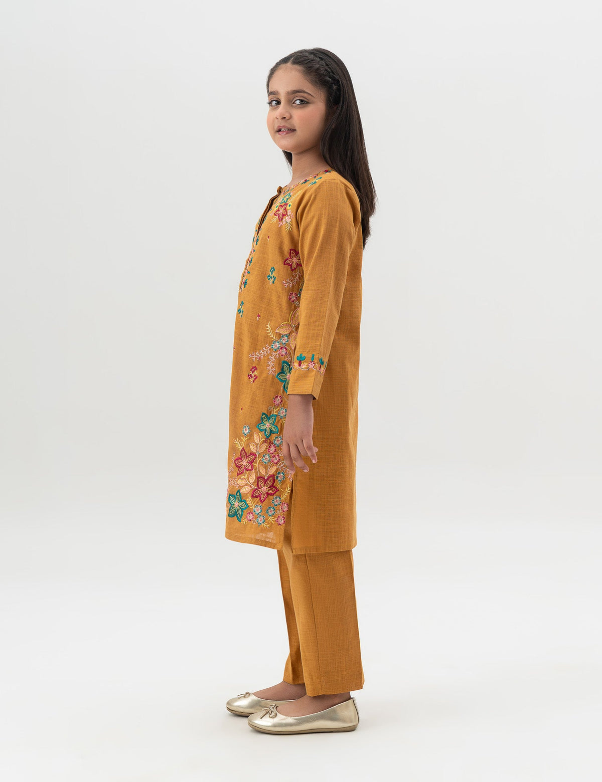 2 PIECE FLORAL EMBROIDERED SUIT - BK22601GEWS29512-MUSTARD-185709-3-4Y
