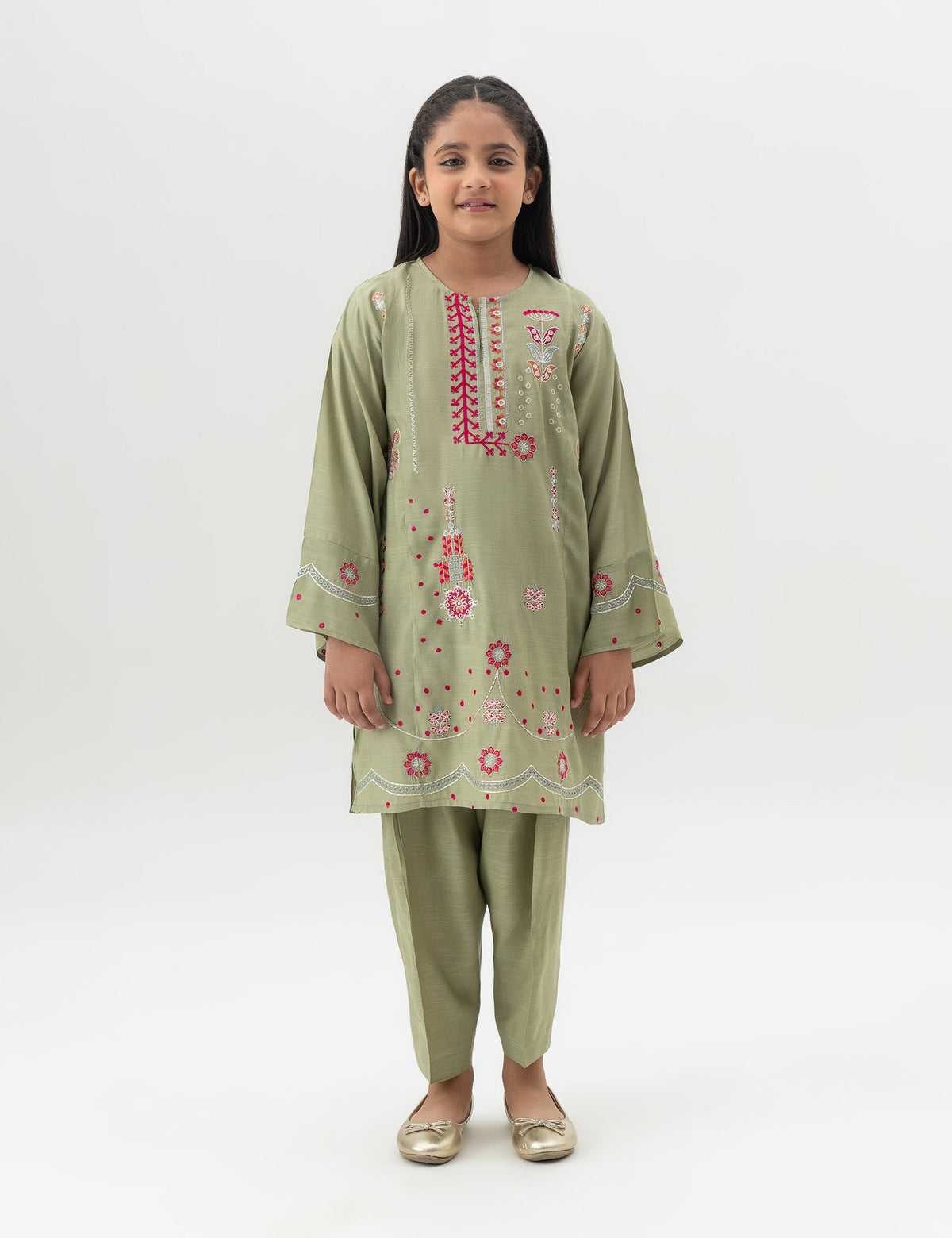 2 PIECE FLORAL EMBROIDERED SUIT - BK22601GEWS29560-GREEN-186297-3-4Y