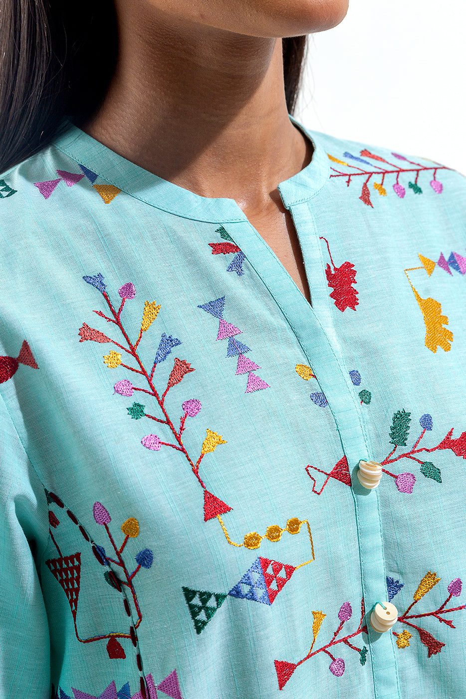 2 Piece Embroidered Chambrey Suit (Pret)