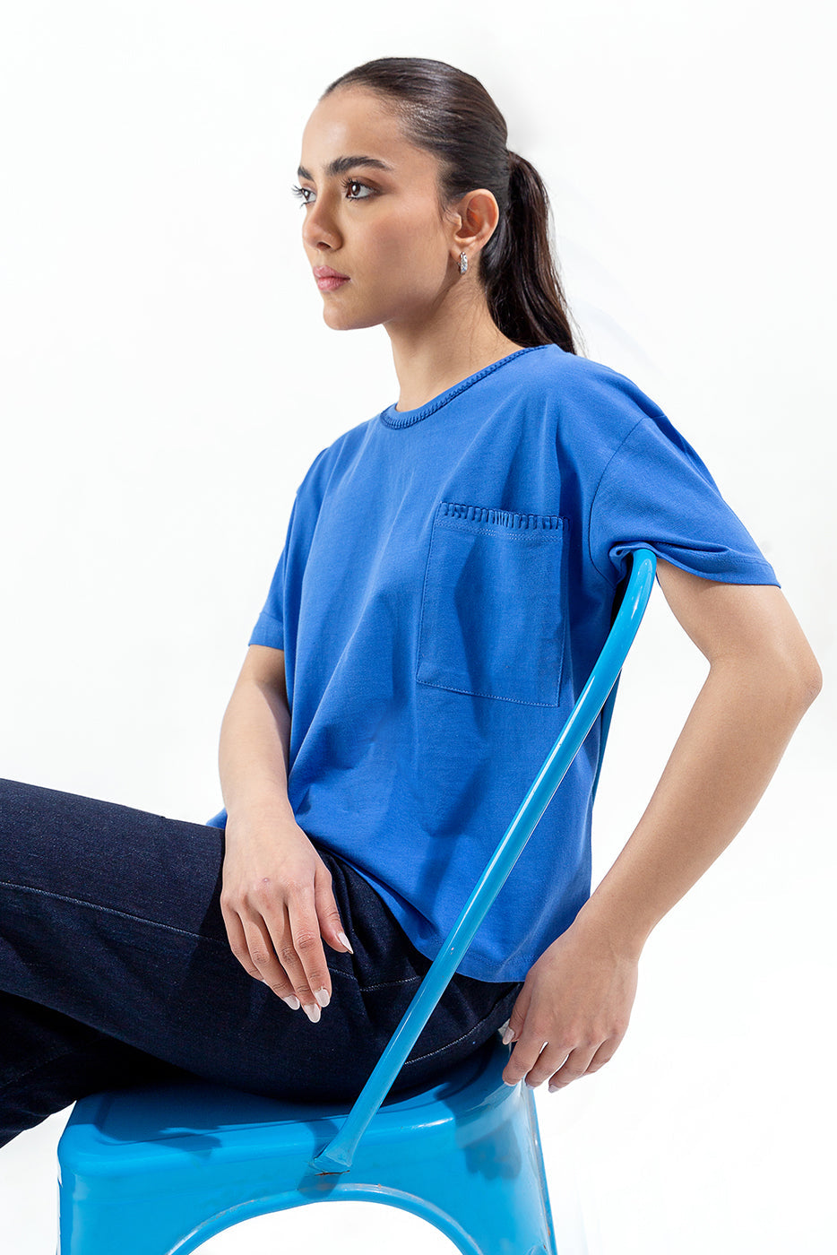 Blue Embroidered Tee