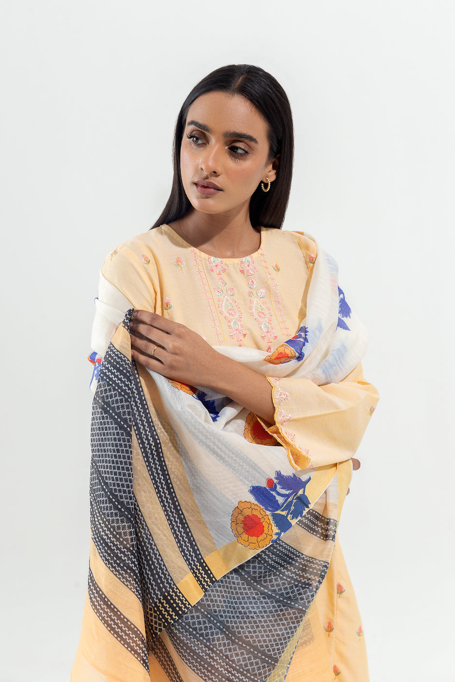 2 Piece Embroidered Chambray Suit (Pret)