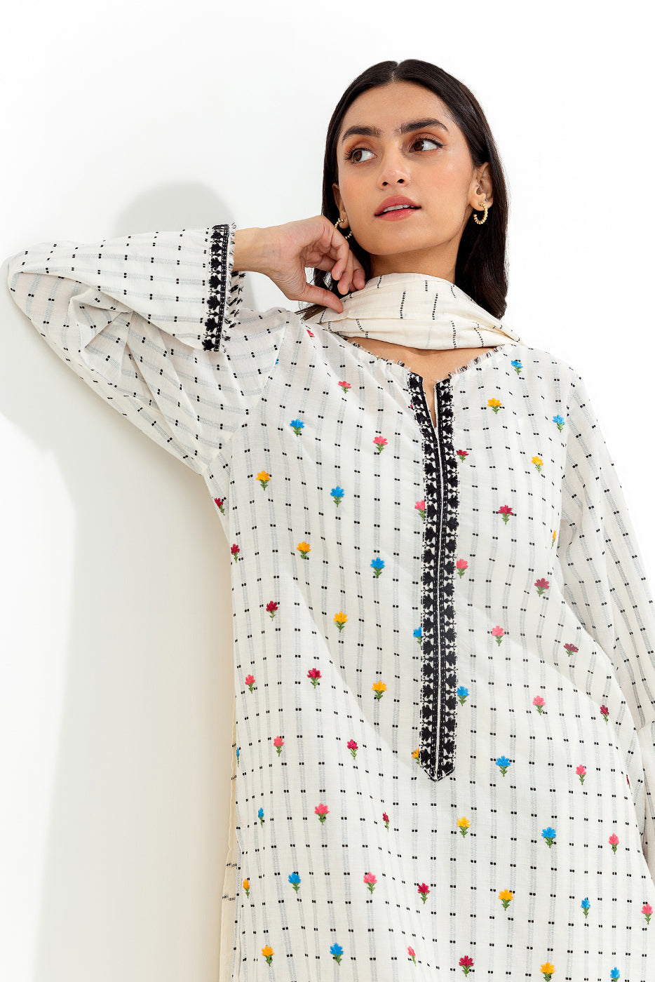 3 Piece Embroidered Jacquard Suit (Pret)