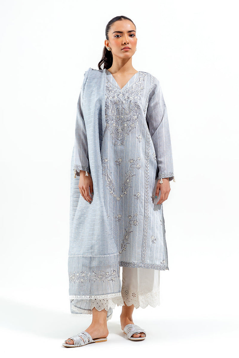 2 Piece Embroidered Organza Fancy Slub Suit (Luxury Pret)